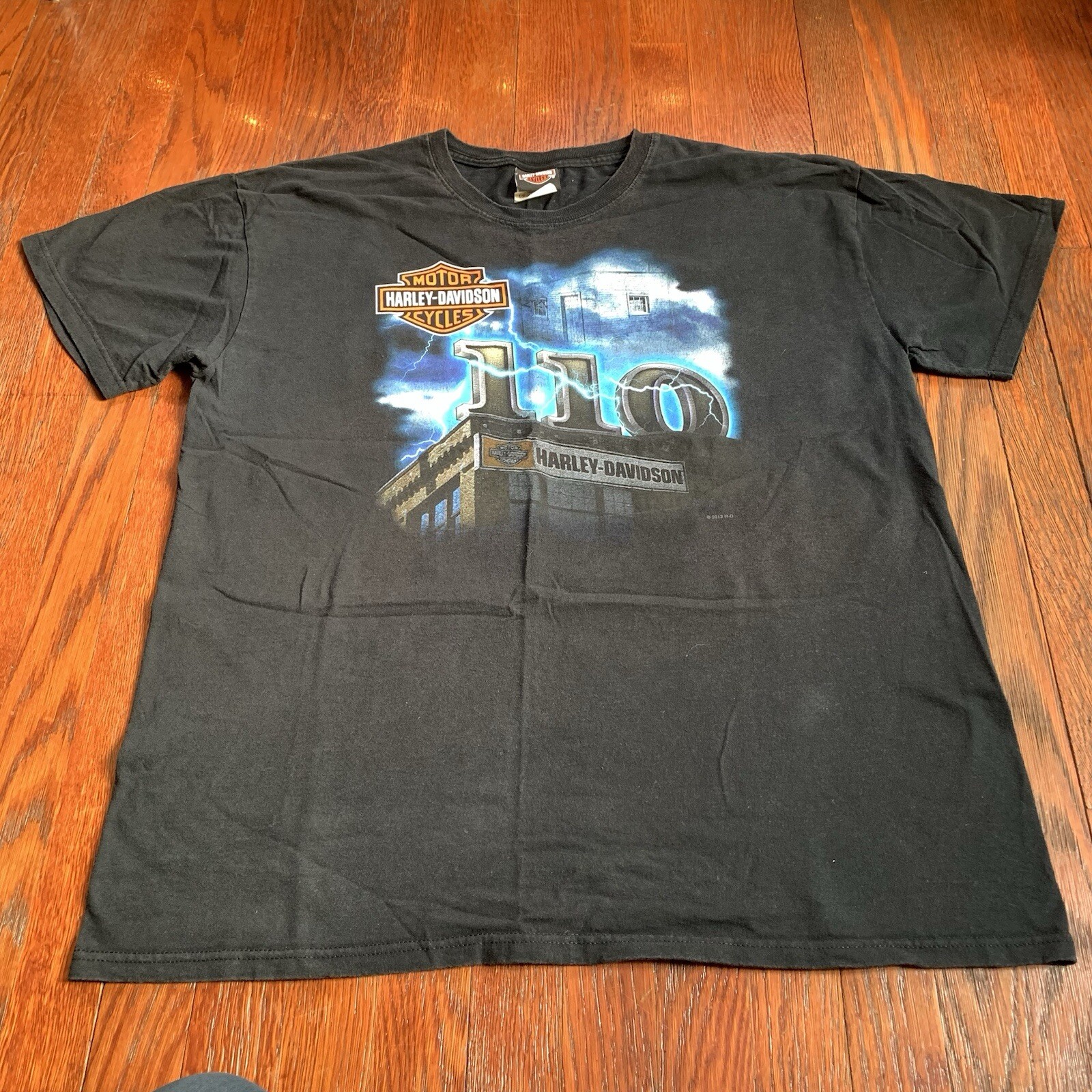 Vintage Harley Davidson Motorcycles T-shirt Flames Fire 2013 XL Cortland Ohio