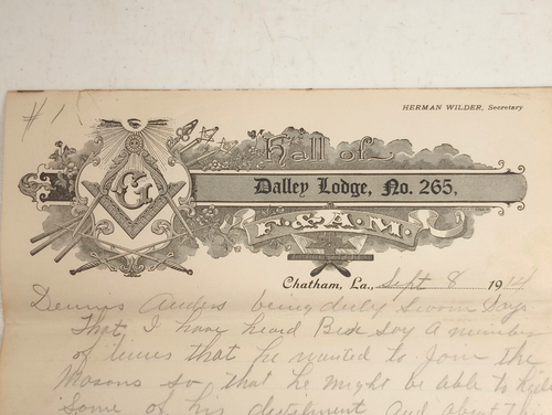 1914 Masonic Dalley Lodge Ephemera Letters Louisiana Lot of #21 - Picture 3 of 14