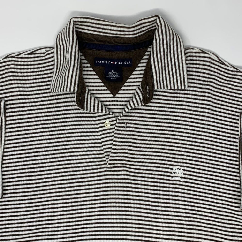 Tommy Hilfiger Brown & White Stripe Men's Polo Shirt Size Large thumbnail 4