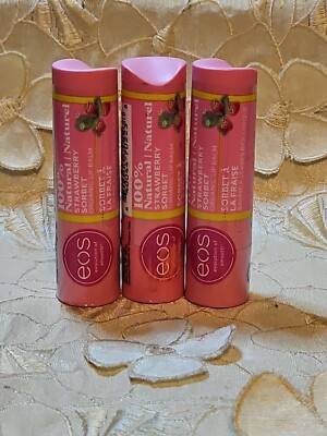 3-EOS- 100% Natural Organic Shea Lip Balm-Strawbarry Sorbet-NEW/SEALED!