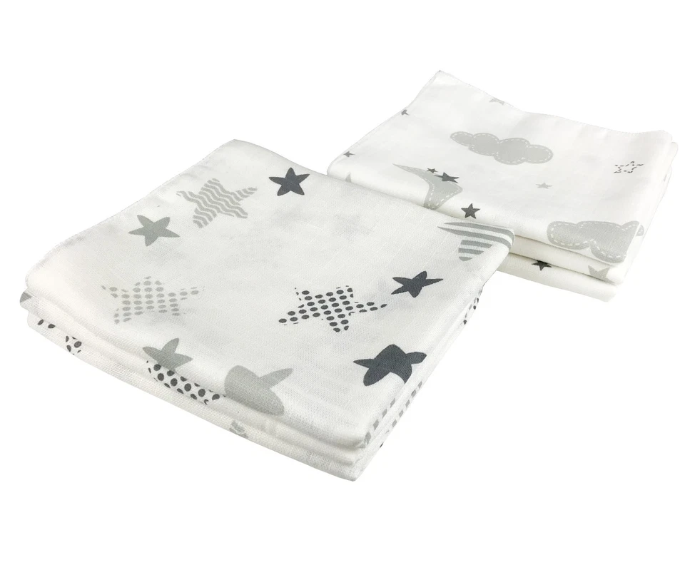 M.M.C. 6er PACK WOLKEN & STERNE Mullwindeln Spucktücher Mulltücher 80x70 cm ÖKO-TEX