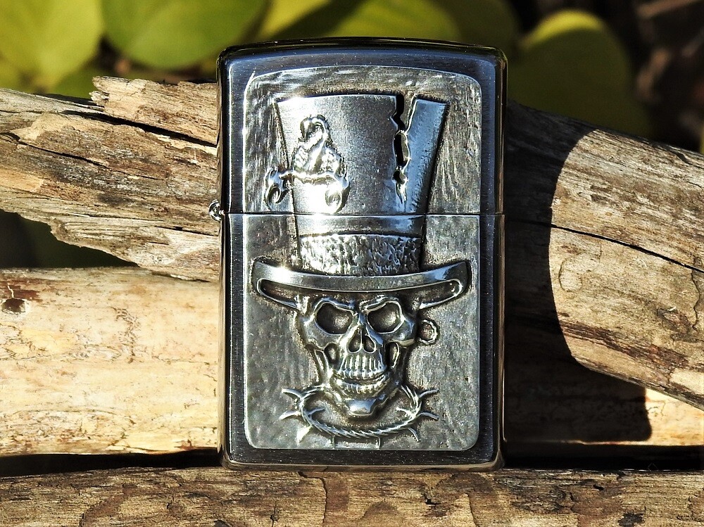 Zippo Lighter - Skull Top Hat Emblem - European - Rare - Scorpion