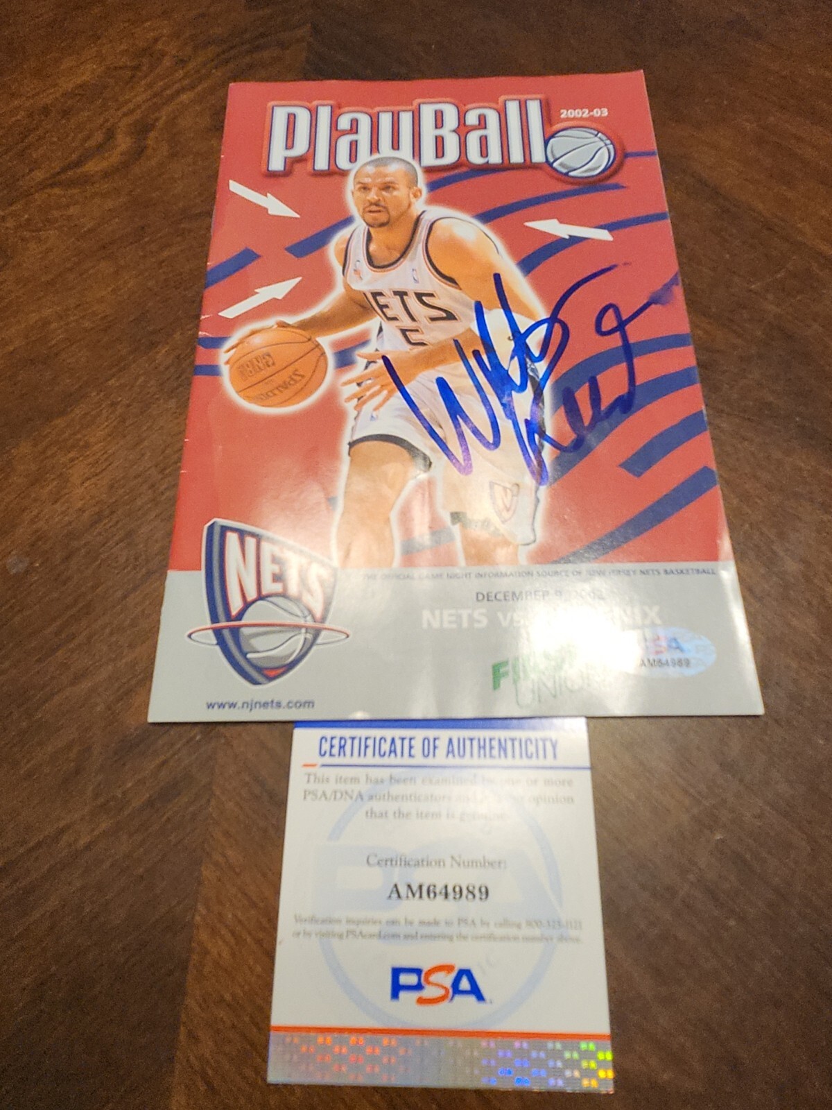 Willis Reed Autographed Signed Playball NBA Gameday Book 12/9/02 Nets Vs Suns Knicks PSA 