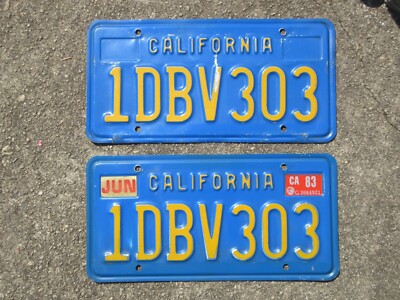 1983 California License Plate Pair 1DBV 303 Chevy Ford Chevrolet Set