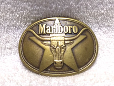 1987 Phillip Morris Marlboro Solid Brass Buckle Gold Tone Great Vintage Shape