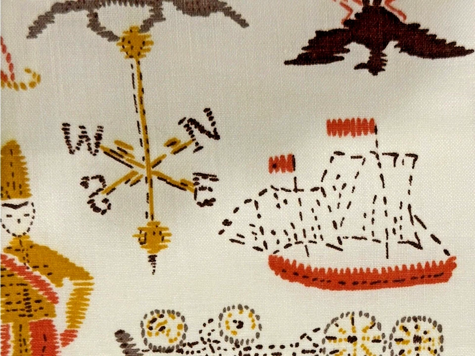 VTG Rooster Colonial Cotton Fabric Carriage Bell Yellow Brown Orange 68"L x 36" - Image 4 of 4