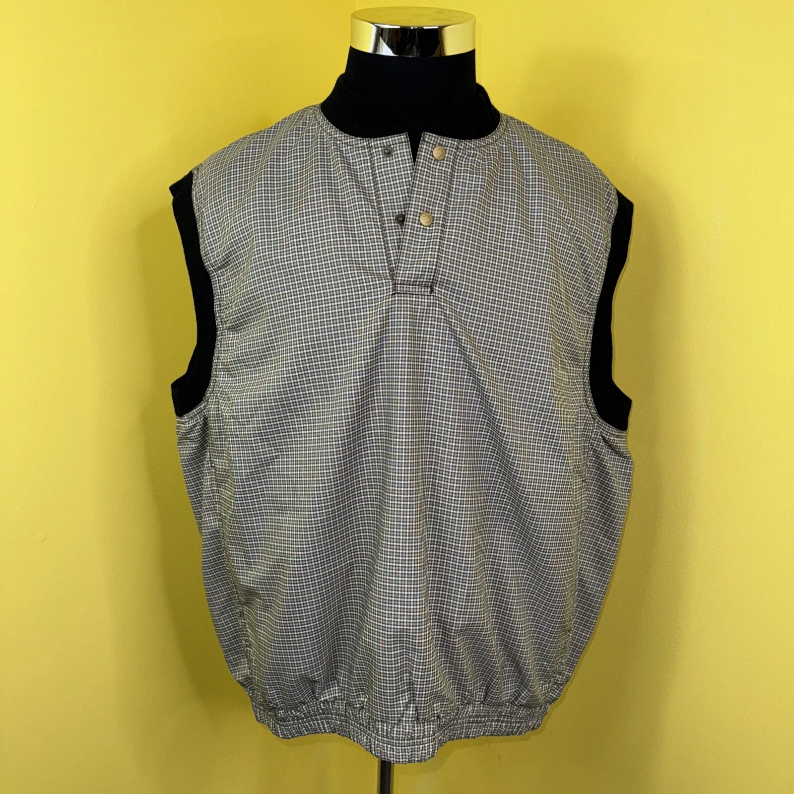Gilet vintage Descente Performance 1/4 fermeture éclair à carreaux XL homme streetwear golf