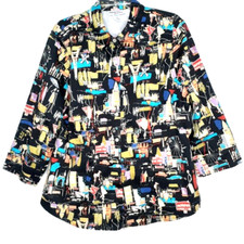 Stephanie Thomas Womens Blouse Size 18/20 Button Front 3/4 Sleeve Artwork Color