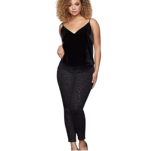 Pantalones de mezclilla Good American Good Legs crop leopardo para mujer 24 negros estampados tiro alto nuevos con etiquetas