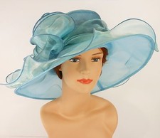 New Church Kentucky Derby Wedding Party Organza Dress Hat 2967 Turquoise