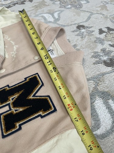 ZARA Girls Varsity Baseball Jacket Bomber Cream Blush SZ 10years Leather Sleeve - Picture 14 of 22