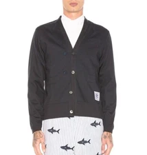 THOM BROWNE Mens Navy Cotton Trompe L'Oeil Sport Knit Jersey Jacket Cardigan 0