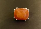 Vintage Silver Ring with Orange Amber Stone Costume Jewelry Ring Size 6.25