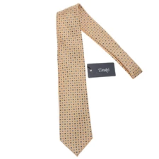 Drake's NWT Neck Tie Beige w/ Blue & Green Mini Floral / Geo Pattern 100% Silk