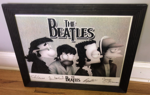 Arte da parete incorniciata Simpsons as The Beatles autografata firmata 21x19 scala di grigi RARA - Foto 5 di 11