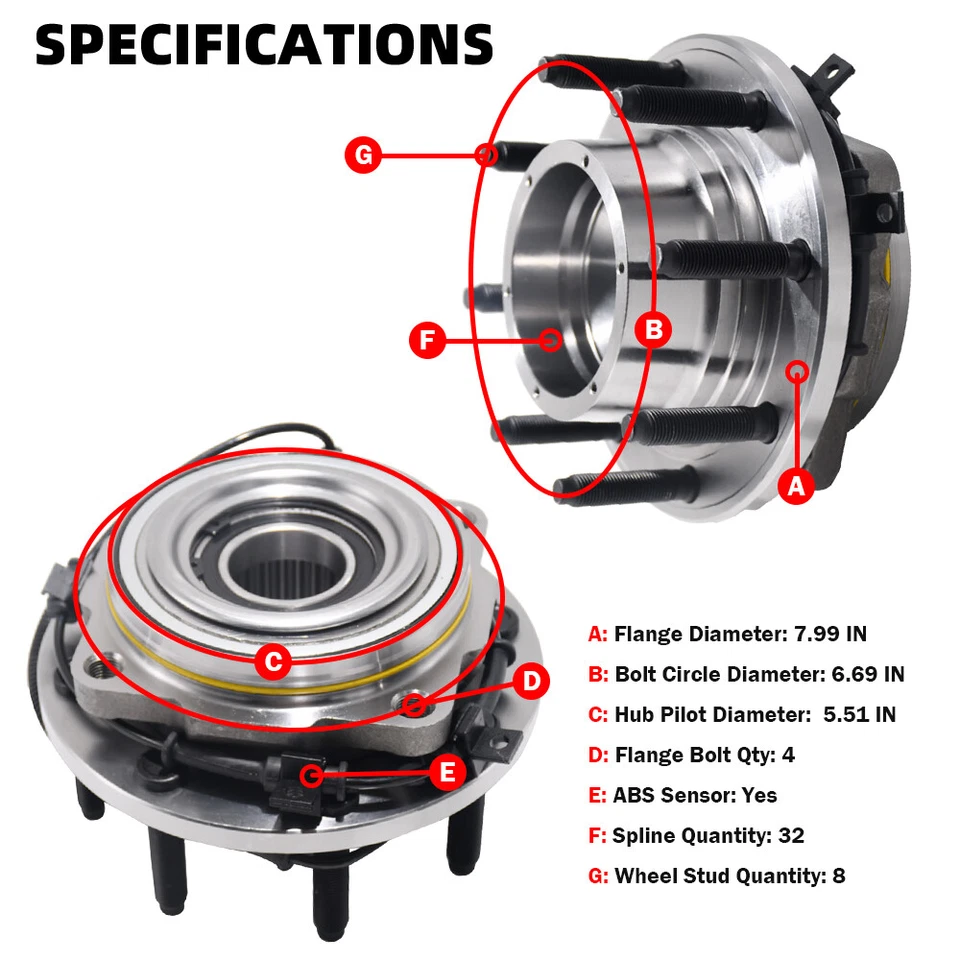 Cojinete de cubo de rueda delantera MOOG 4x4 para Ford F350 F-250 Super Duty 2011-2016 8 tacos Foto 3 de 4