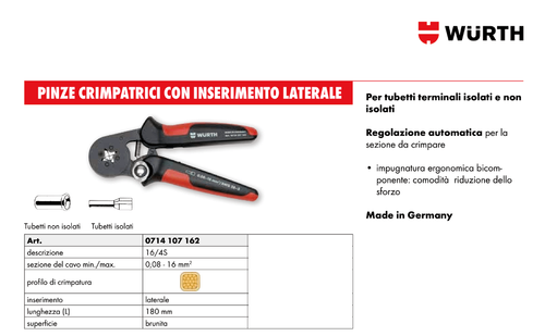 Pinza Crimpatrice Capicorda 0,08-16 mm2 (16/4S) - WÜRTH 0714107162 - Foto 4 di 7