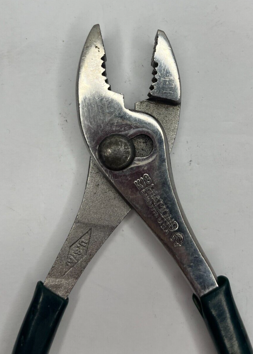 Vintage Diamond Slip Joint 8" Long Pliers k18 Duluth Made in USA Green