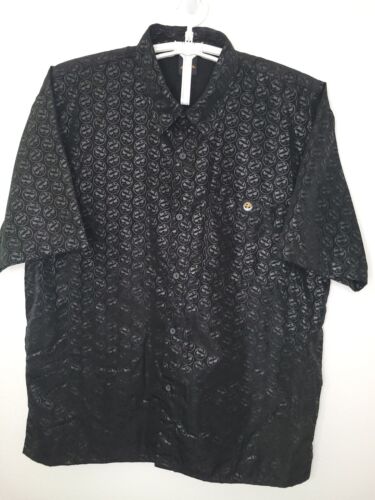 Rare Lowrider Mens XL Button Up Short Sleeve Black All Over Logo Shirt XL166