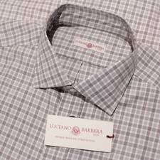 Luciano Barbera NWT Casual Button Down Shirt Size XL in White/Brown 100 Cotton