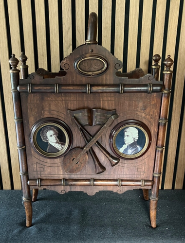 Antik Holz Zeitungsständer Musik Flöte Dekor 60x40x17cm Sammlerstück Kleinmöbel