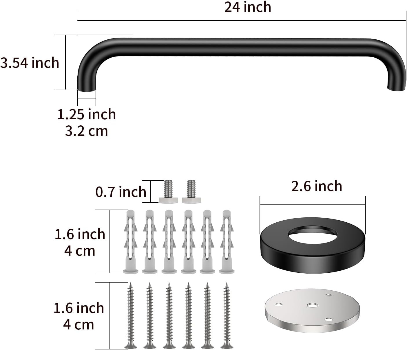 2 Pack 24 Inch Black Shower Grab Bars, ZUEXT Stainless Steel Bathroom Wall Grab