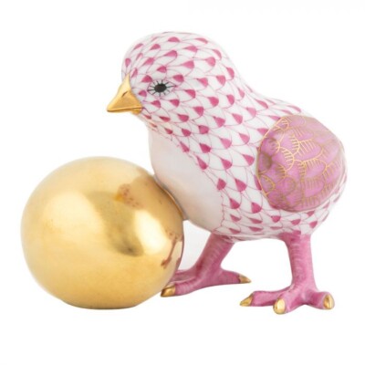 HEREND,  BABY CHICK WITH EGG,   PINK FISHNET #VHP-16193, BRAND NEW,  MINT & BOX!