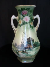 ANTIQUE ROYAL NISHIKI JAPAN: ART DECO VASE GOLD ASIAN HOME BY FOREST 12"x 7"