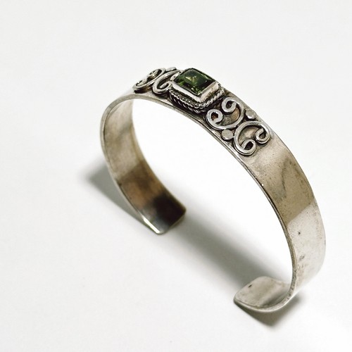Sterling Silver Bangle Women’s Peridot Green Stone Cuff Bangle Jewellery (t20) - Picture 18 of 22