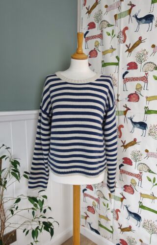 MARILYN MOORE blau & haferflocken gestreift 100 % Kaschmir maritim kastig Pullover Gr. 16 - Bild 3 von 9