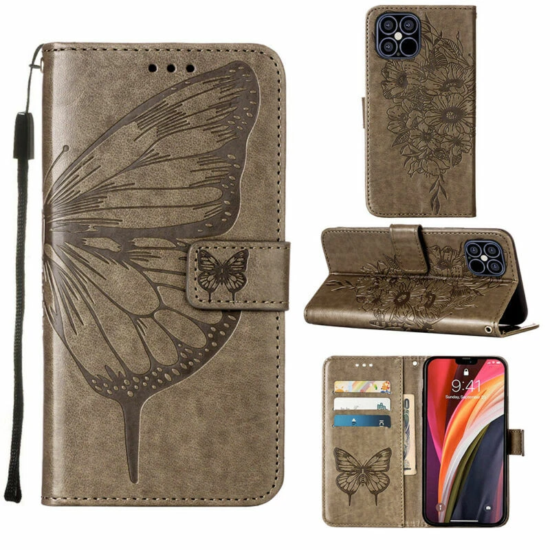 Butterfly Flip Card Wallet Phone Case For iPhone 11 12 13 Pro Max XR XS 6 7 SE - Image 2 of 4