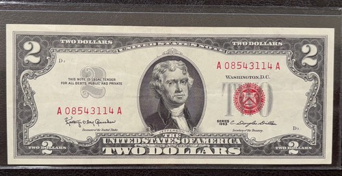 Lot of 2 - TWO DOLLAR $2 bills - 1963 Red Seal & 2017A Green Seal - Great Condition - Bild 3 von 6