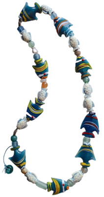 Necklace, Fish - Lamp Work, Ceramic and Bead Accents, Hangs 26'', Only One