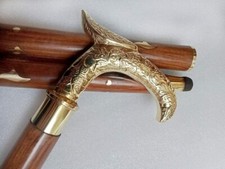 Designer Brass Golden Head Handle Walking Stick Antique Style Wooden Cane Gift