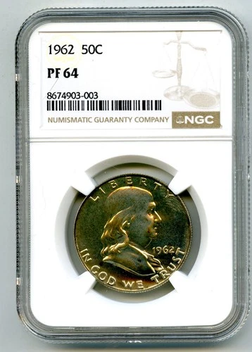 1962 50C FRANKLIN SILVER PROOF HALF DOLLAR - NGC PF64