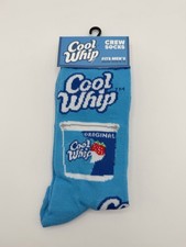 Novelty COOL WHIP Crew Socks, 1 Pair, Men Adult Shoe size 6-12, Food Inspired