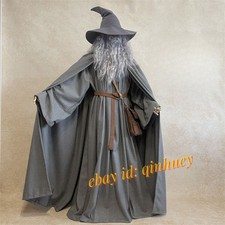 The Hobbit Gandalf Cosplay Costume Adult Wizard Outfit Wig Beard LOTR Suit