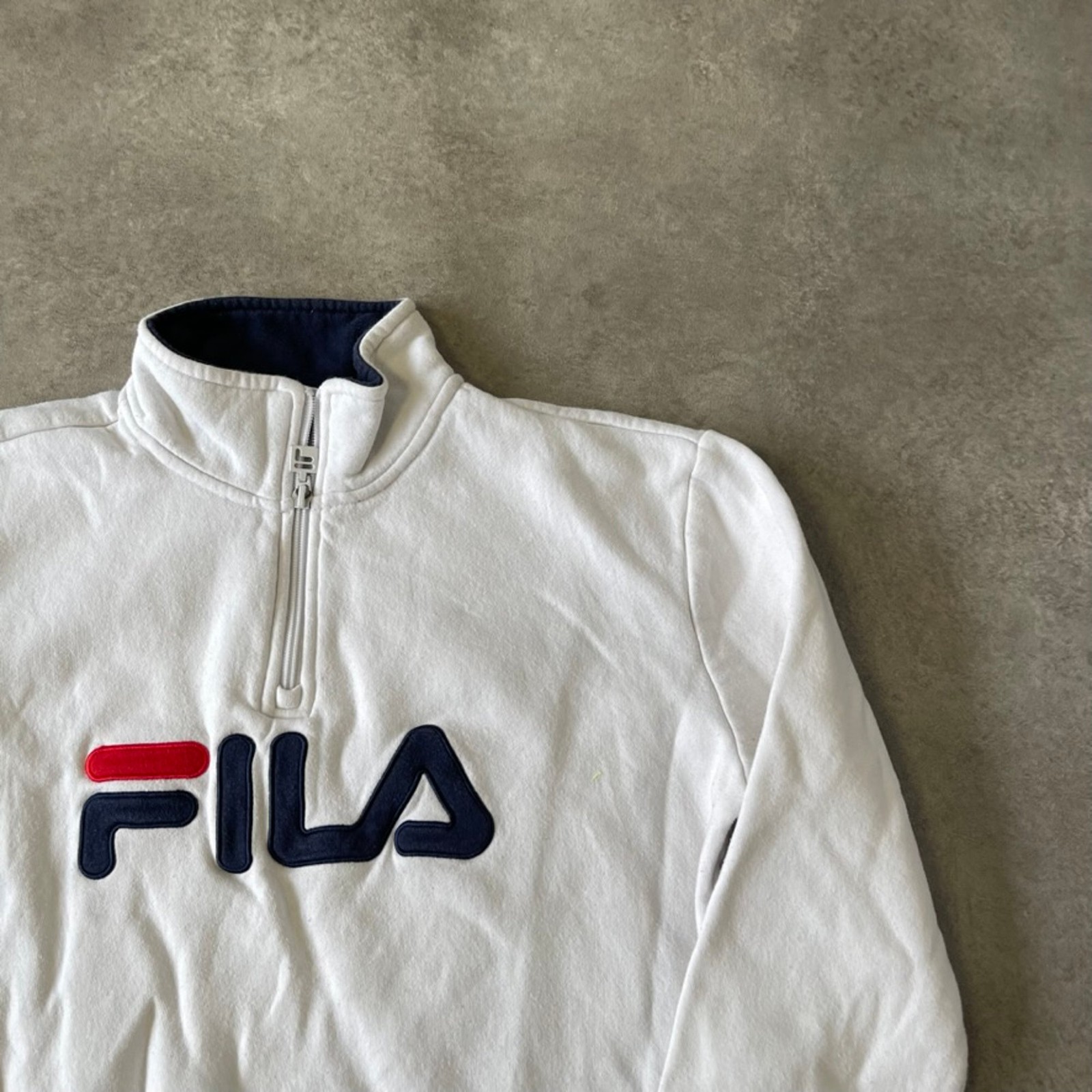 Fila Sweatshirt Mens Medium Y2K 1/4 Zip Logo Pullover Jumper, White image 2