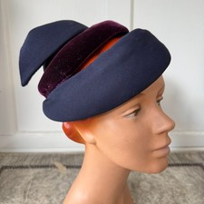 Vintage 1930s 40s Hattie Carnegie Navy Blue Sculptural Avant Garde Spiral Hat