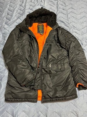 Alpha Industries N-3B Flight Jacket Black Orange Nylon Bomber Coat