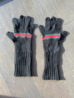 Gucci Web Knitted Gloves In Wool Men Black One Size