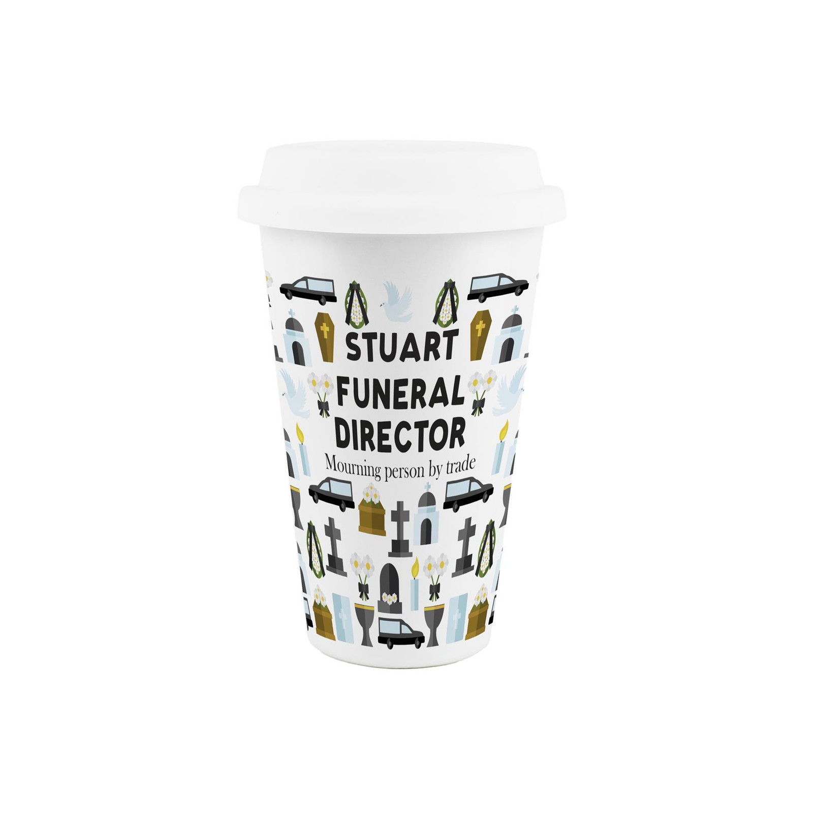 Personalised Funeral Director Travel Mug - Novelty Ceramic Mug with Silicone Lid