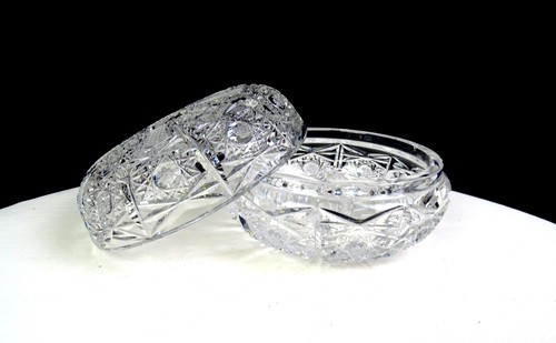 Bohemian Czech Cut Crystal Clear Queen Lace 5" Lidded Dresser Trinket Box 1950s - Picture 5 of 11
