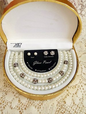 New In Box Jewelry Collection, Glass Pearls, Cubic Zirconia
