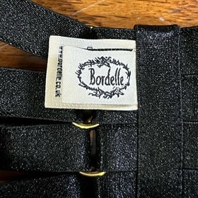 Bordelle Webbed Bondage Strappy Suspender Harness Black S/M NWOT 24k Gold