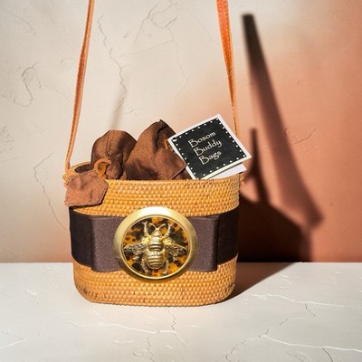 Bosom Buddy Handwoven Ata Grass Gold Bee Bag Brown Ribbon Crossbody Bali
