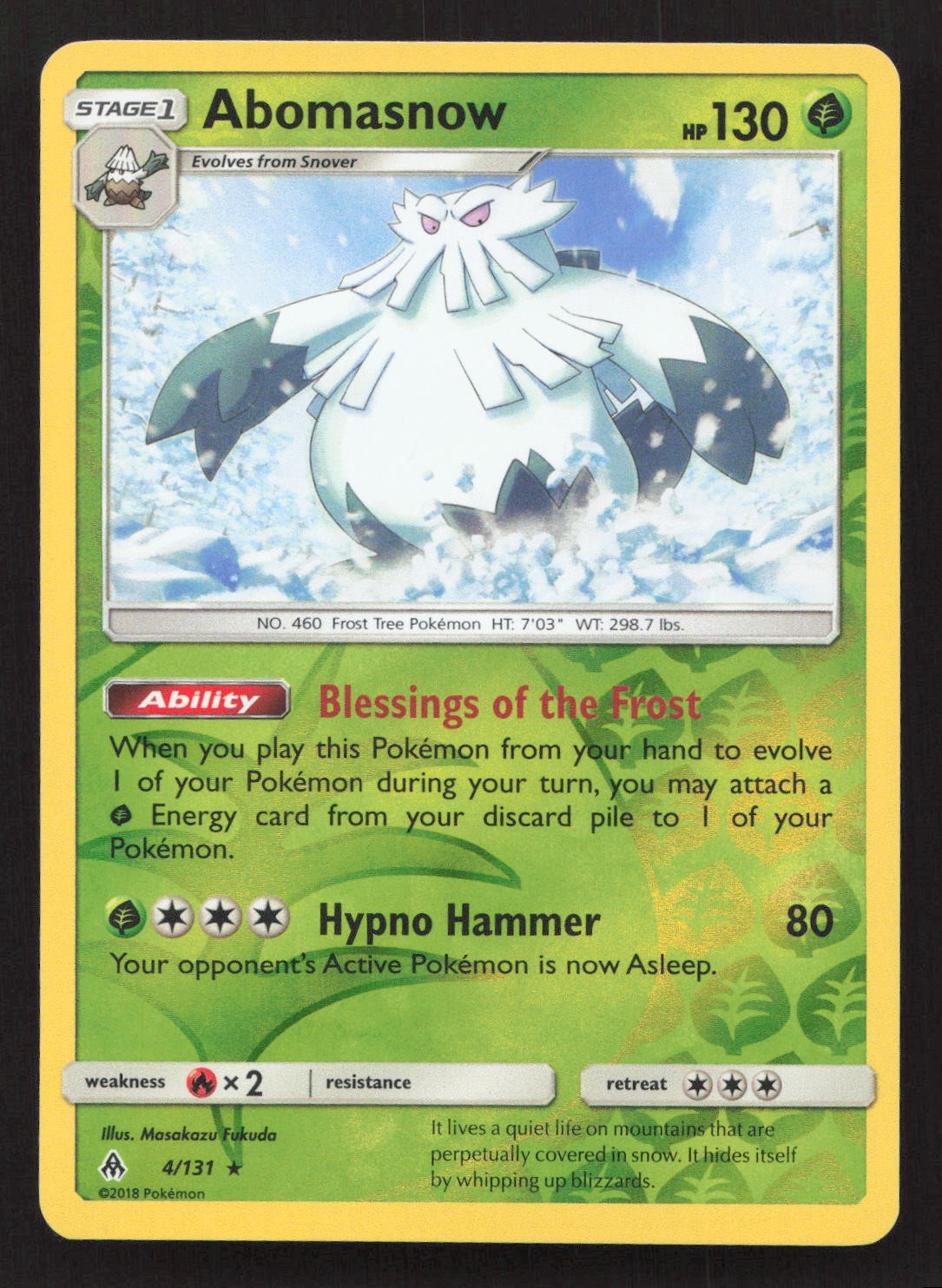 ABOMASNOW 4/131 RARE FORBIDDEN LIGHT REVERSE HOLO NM ILLUS. MASAKAZU FUKUDA D52