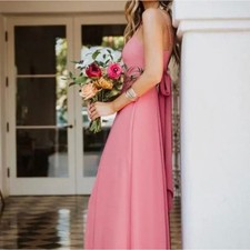 SHOW ME YOUR MUMU Lauren Tie Maxi Dress Sunset Rose Chiffon Pink {3R37}