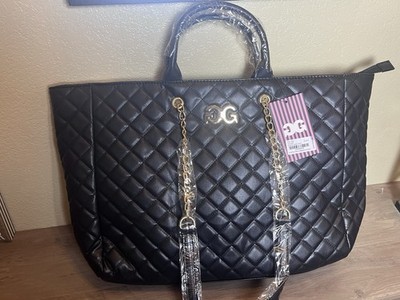 NWT Gilda Paris Quilted Large Black Tote Bag   Gold Chain Straps Oversized Tote