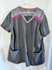 Dickies Scrub Top Womens 2XL Black Pink VNeck Sleeve Zipper Pocket DK740 Medical